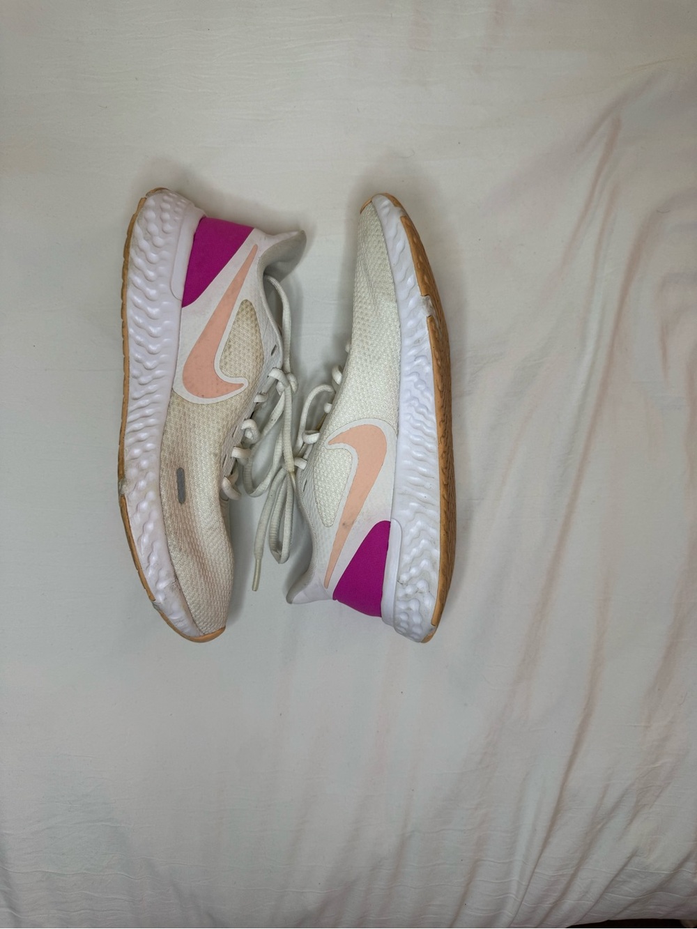 Nike Women’s White Knit Running Shoes with Pink Accents